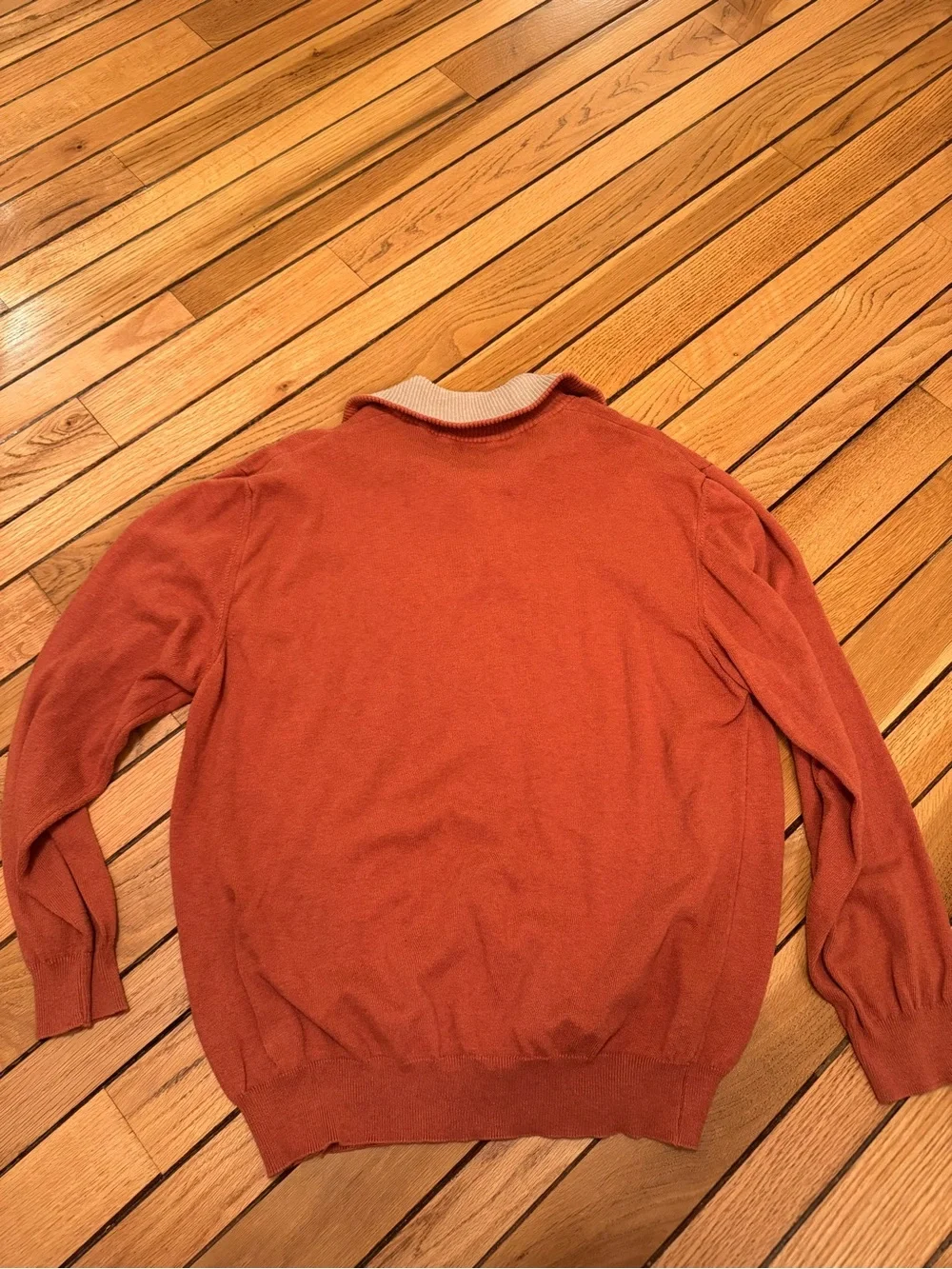 Valda Men's Burnt Orange Half-Zip Sweater with Cream Collar